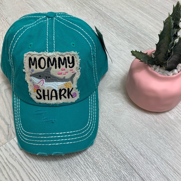 Mommy Shark Baseball Cap Hat Aqua New - Picture 2 of 6